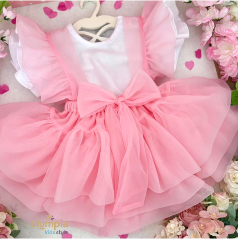 Spódniczka tiulowa na szelkach pudrowa| Olympia kids style