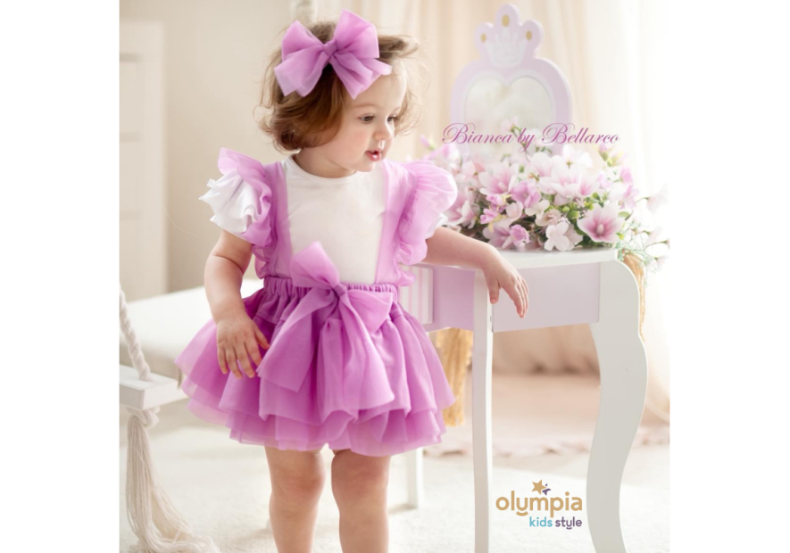 Spódniczka tiulowa na szelkach pudrowa| Olympia kids style