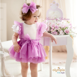 Spódniczka tiulowa na szelkach pudrowa| Olympia kids style