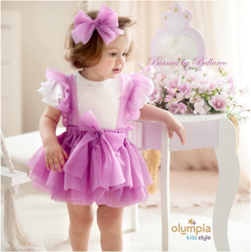 Spódniczka tiulowa na szelkach pudrowa| Olympia kids style
