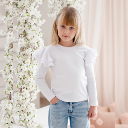 Bluzka dziecięca z dużymi  falbankami biała| OLYMPIA KIDS STYLE