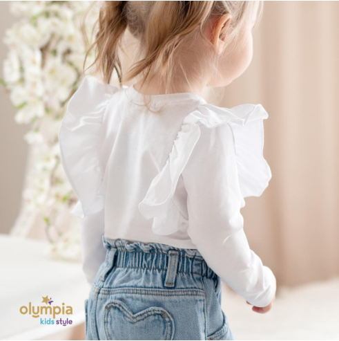 Bluzka dziecięca z falbankami biała| OLYMPIA KIDS STYLE