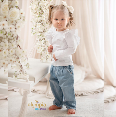 Bluzka dziecięca z falbankami biała| OLYMPIA KIDS STYLE