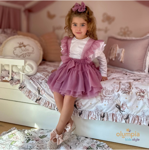 Spódniczka tiulowa na szelkach pudrowa BLANKA - Bellarco