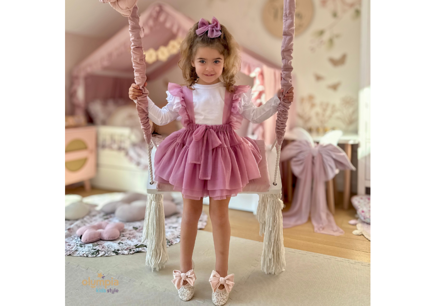 Spódniczka tiulowa na szelkach pudrowa| Olympia kids style