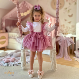 Spódniczka tiulowa na szelkach pudrowa| Olympia kids style