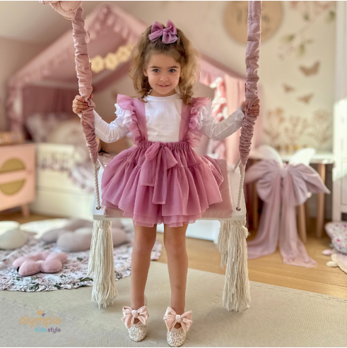 Spódniczka tiulowa na szelkach pudrowa| Olympia kids style