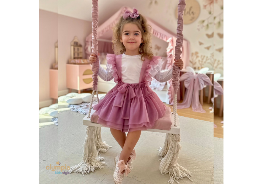 Spódniczka tiulowa na szelkach pudrowa BLANKA - Bellarco