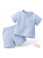 Komplet z Muślinu - Bluzka i Szorty niebieski