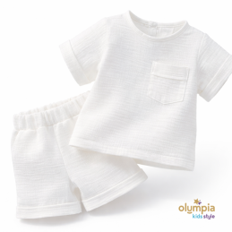 Komplet z Muślinu - Bluzka i Szorty ecru