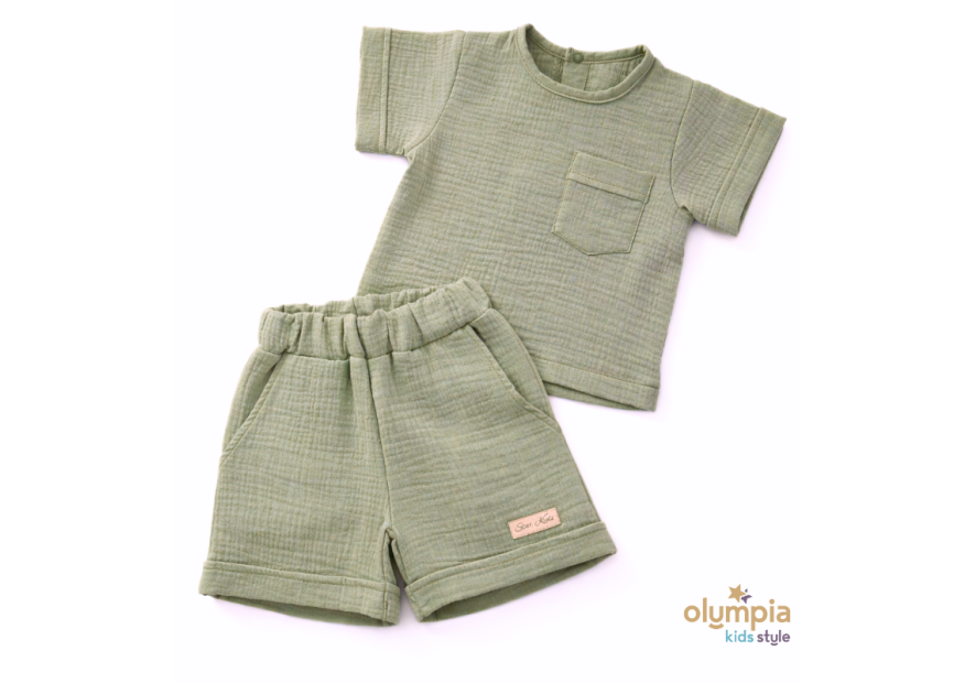 Komplet z Muślinu - Bluzka i Szorty ecru | OLYMPIA KIDS STYLE