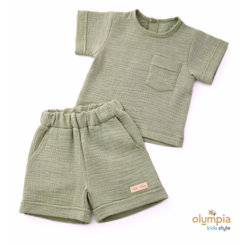 Komplet z Muślinu - Bluzka i Szorty ecru | OLYMPIA KIDS STYLE