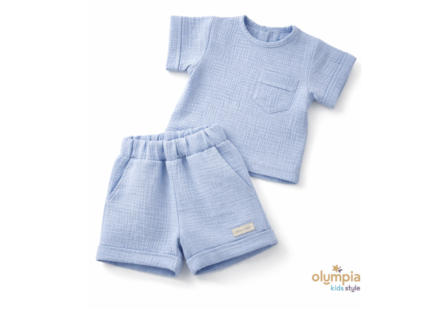 Komplet z Muślinu - Bluzka i Szorty niebieski