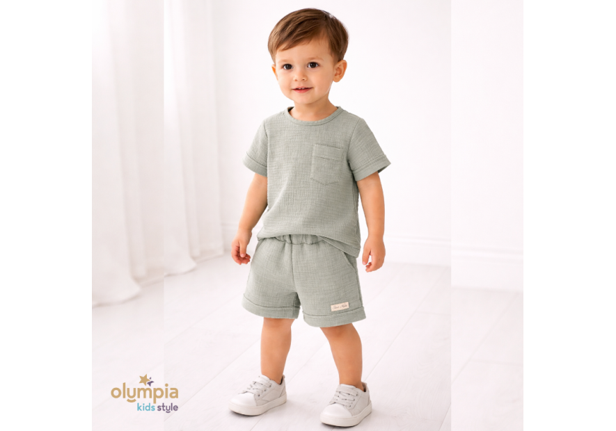 Komplet z Muślinu - Bluzka i Szorty ecru | OLYMPIA KIDS STYLE