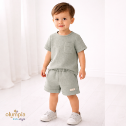 Komplet z Muślinu - Bluzka i Szorty ecru | OLYMPIA KIDS STYLE