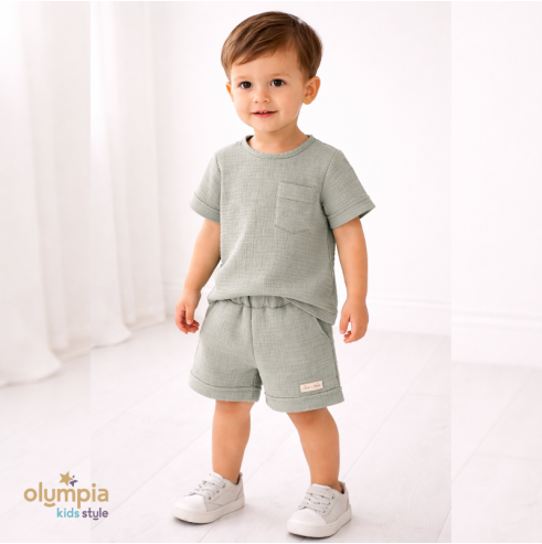 Komplet z Muślinu - Bluzka i Szorty ecru | OLYMPIA KIDS STYLE