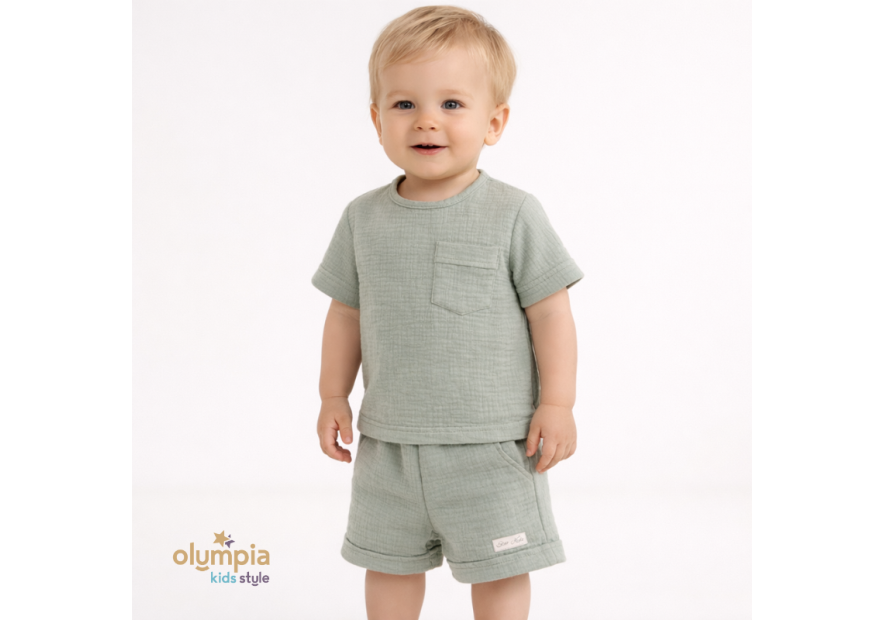 Komplet z Muślinu - Bluzka i Szorty ecru | OLYMPIA KIDS STYLE