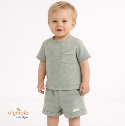 Komplet z Muślinu - Bluzka i Szorty ecru | OLYMPIA KIDS STYLE