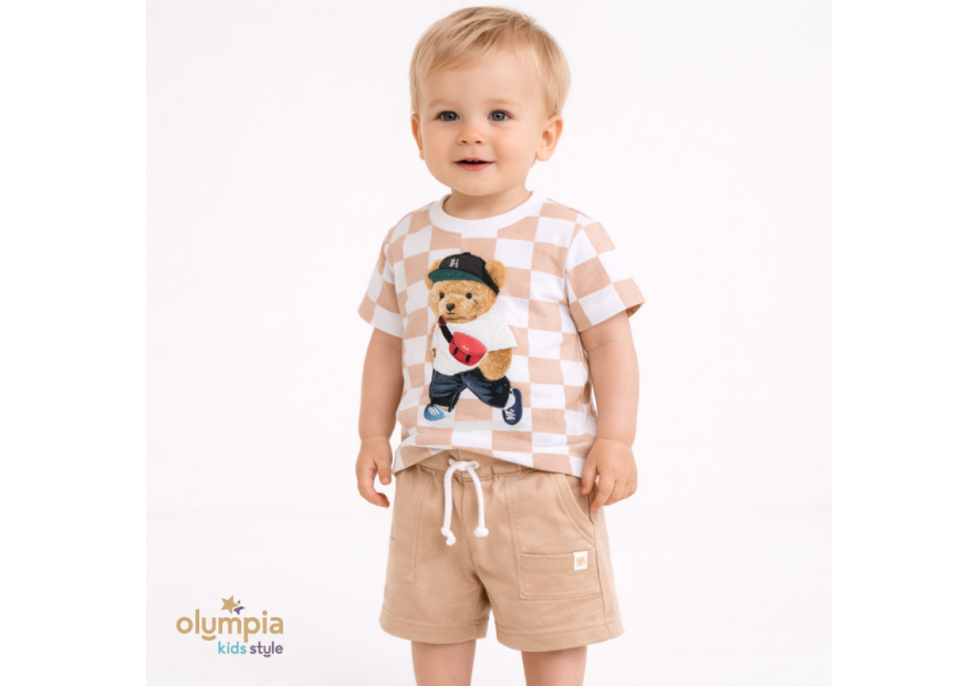 Komplet chłopięcy Bluzka i Szorty MIŚ | OLYMPIA KIDS STYLE