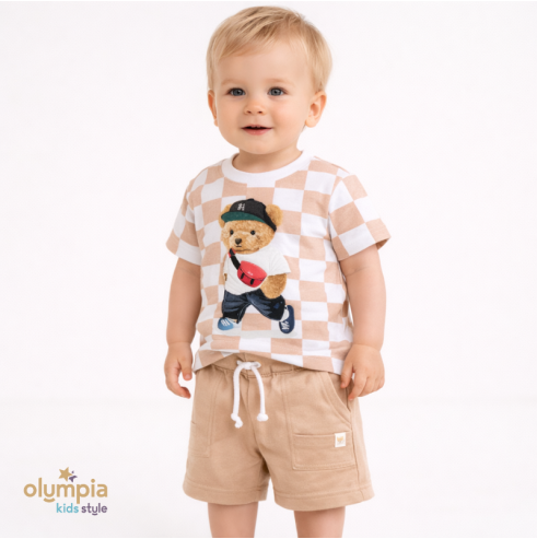 Komplet chłopięcy Bluzka i Szorty MIŚ | OLYMPIA KIDS STYLE