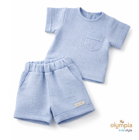 Komplet z Muślinu - Bluzka i Szorty niebieski