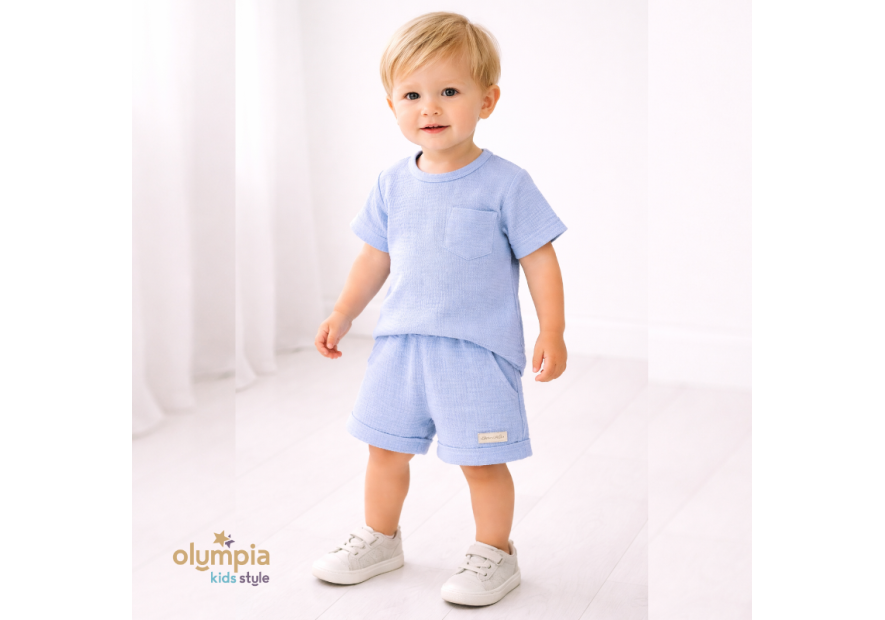 Komplet z Muślinu - Bluzka i Szorty ecru | OLYMPIA KIDS STYLE