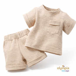 Komplet z Muślinu - Bluzka i Szorty beż