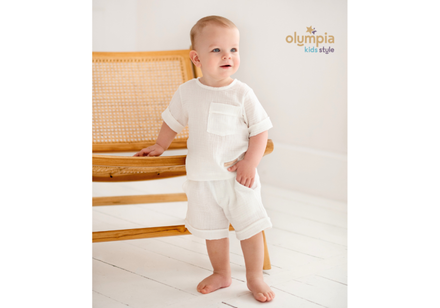 Komplet z Muślinu - Bluzka i Szorty ecru | OLYMPIA KIDS STYLE