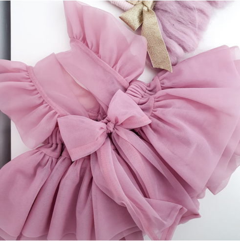 Spódniczka tiulowa na szelkach pudrowa bellarco