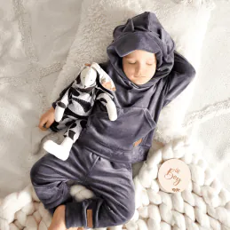 Dres welurowy z uszkami grafitowy