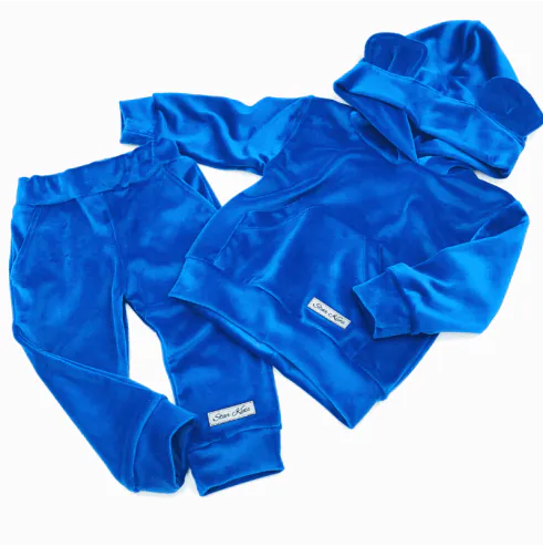 Dres welurowy z uszkami szafirowy