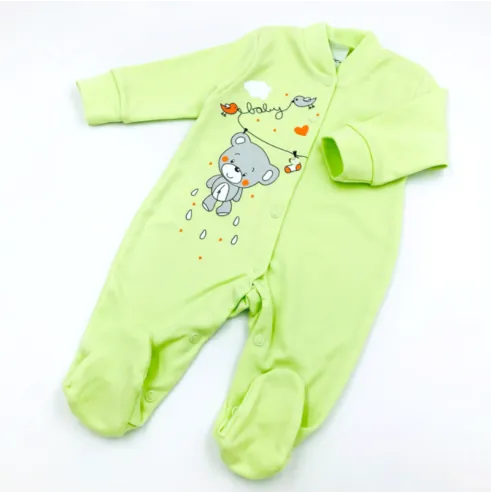 Pajac niemowlęcy ze stopkami zielony