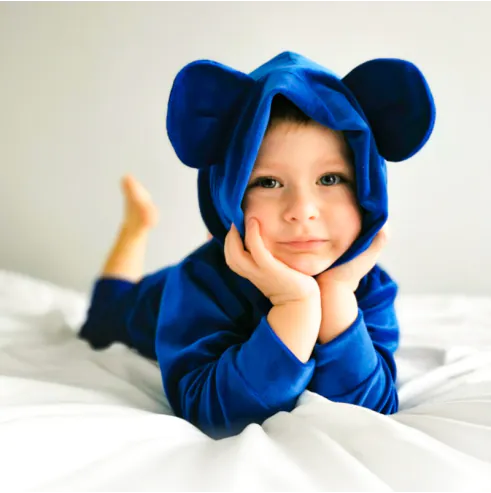 Dres welurowy z uszkami szafirowy