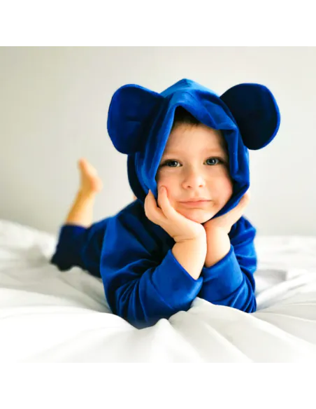 Dres welurowy z uszkami szafirowy