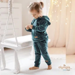 Dres welur z uszkami butelkowa zieleń