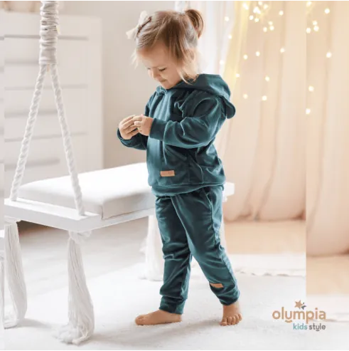 Dres welur z uszkami butelkowa zieleń