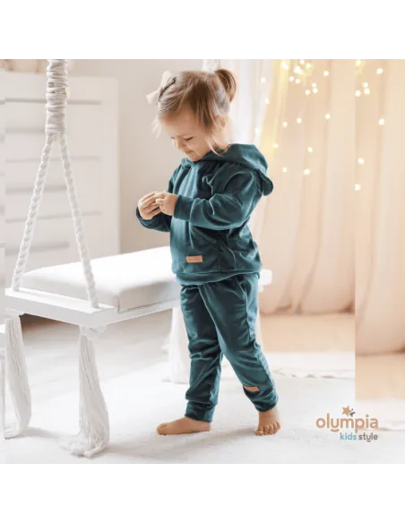 Dres welur z uszkami butelkowa zieleń