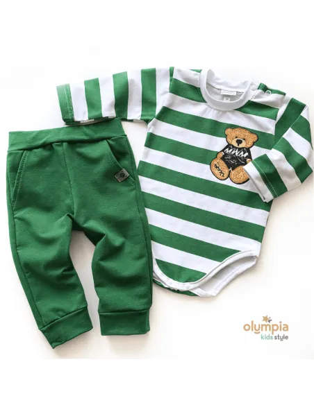 Body i spodnie PUCHATEK zielone i białe paski Body i spodnie PUCHATEK zielone i białe paski