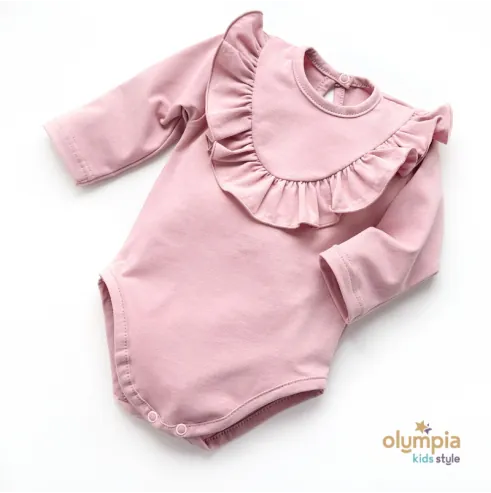 Pudrowe body niemowlęce z falbankami z długim rękawem od gamex