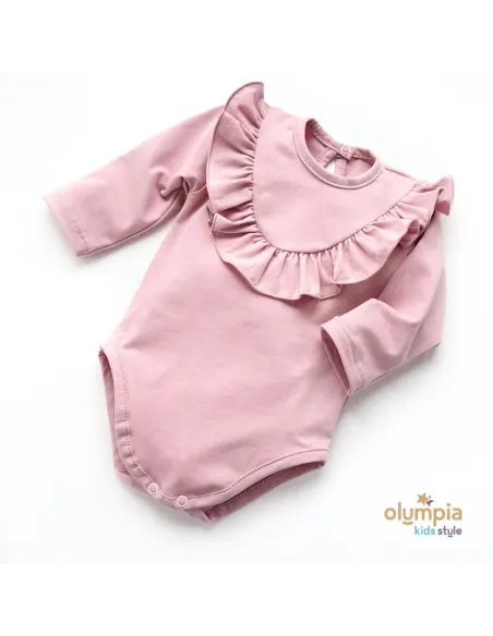 Pudrowe body niemowlęce z falbankami z długim rękawem od gamex