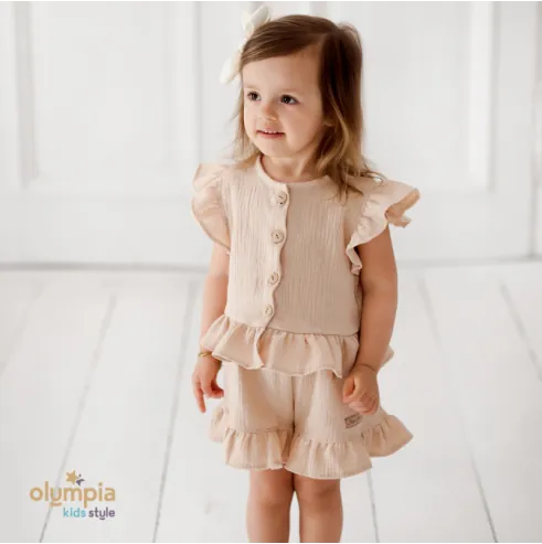 Komplet z Muślinu Bluzka i Spodenki beż