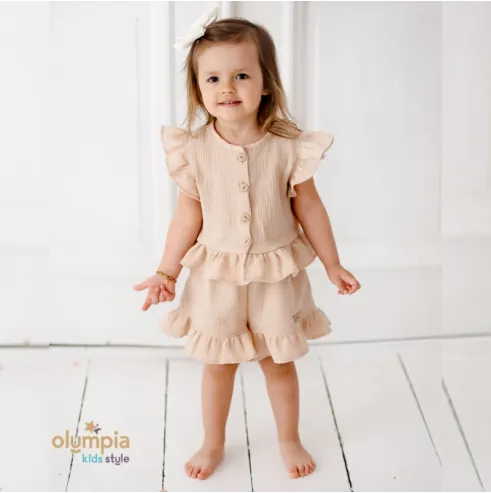 Komplet z Muślinu Bluzka i Spodenki beż