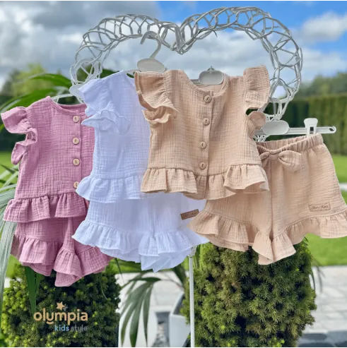 Komplet z Muślinu Bluzka i Spodenki beż