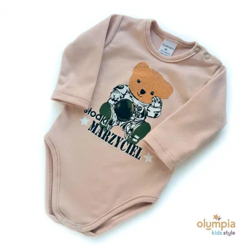 Body Sitodruk dla chłopca długi rękaw beżowe