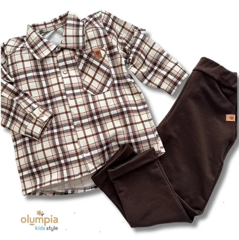 Komplet koszula i spodnie KRATA brąz