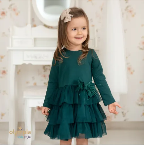 Sukienka dla dziewczynki PI&Oacute;RKO butelkowa zieleń