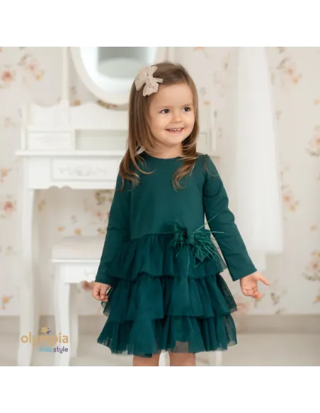 Sukienka dla dziewczynki PI&Oacute;RKO butelkowa zieleń