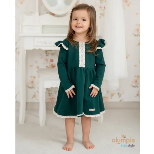 Sukienka dla dziewczynki KORONKA butelkowa zieleń Sukienka dla dziewczynki KORONKA butelkowa zieleń