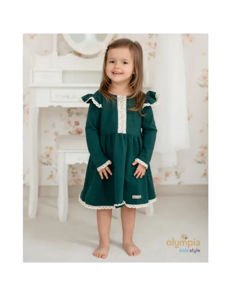 Sukienka dla dziewczynki KORONKA butelkowa zieleń Sukienka dla dziewczynki KORONKA butelkowa zieleń