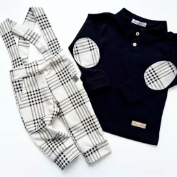 Bluzka z kołnierzem i spodenki z szelkami KRATKA